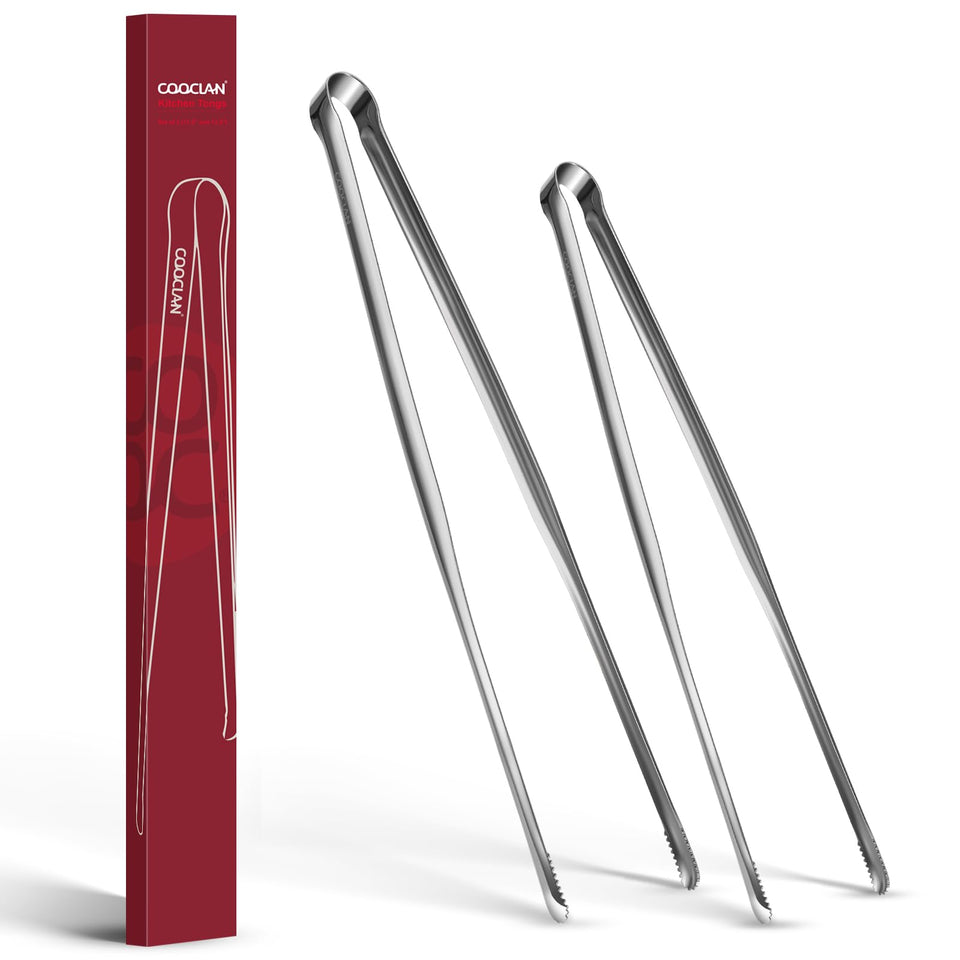 COOCLAN tongs 11.5-inch serrated tips for secure grip on small foods