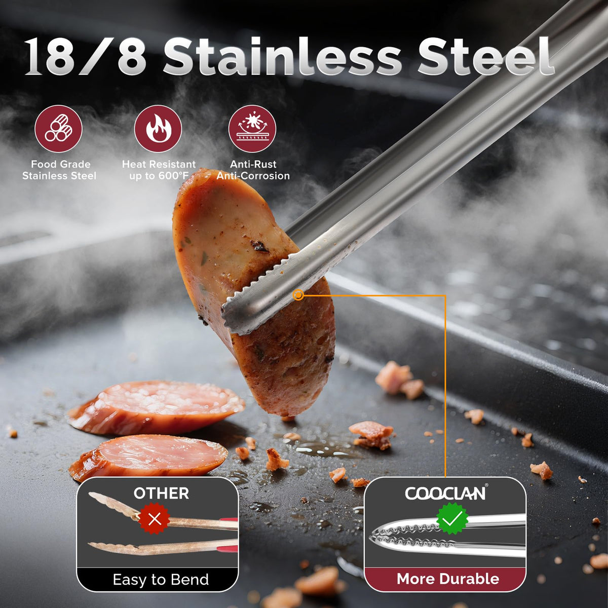 COOCLAN one-piece design tongs minimize seams and leaks for easy care