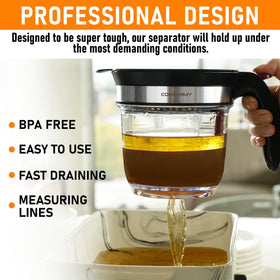 Cook Army 32-ounce separator is dishwasher-safe with heat-resistant measuring marks
