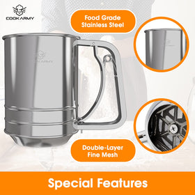 Cook Army Flour Sifter 3 Cup compact setup on a baking station