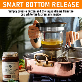 Cook Army oil separator lever enables quick-release fat removal during cooking