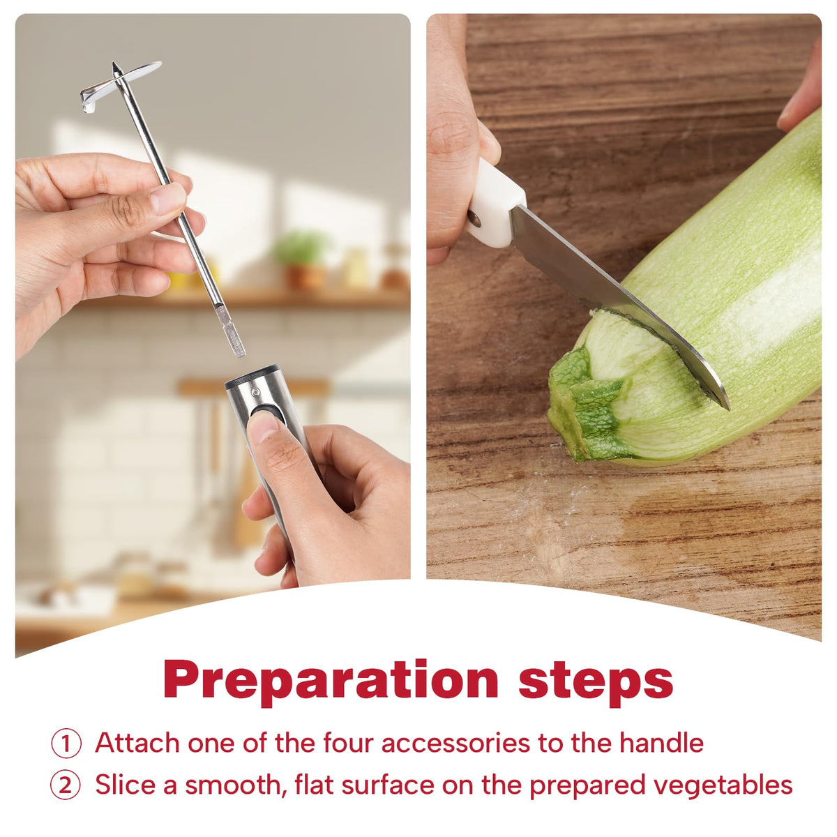 Cook Guy zucchini corer blade detail for clean cuts.