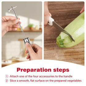 Cook Guy zucchini corer blade detail for clean cuts.