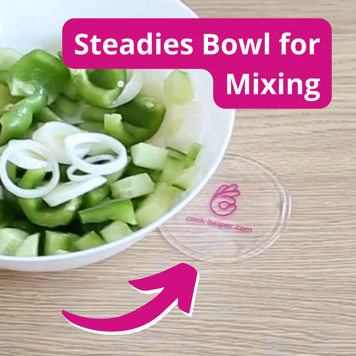 Cook-Helper three-piece set in a kitchen for easy one-handed tasks.