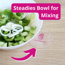 Cook-Helper three-piece set in a kitchen for easy one-handed tasks.