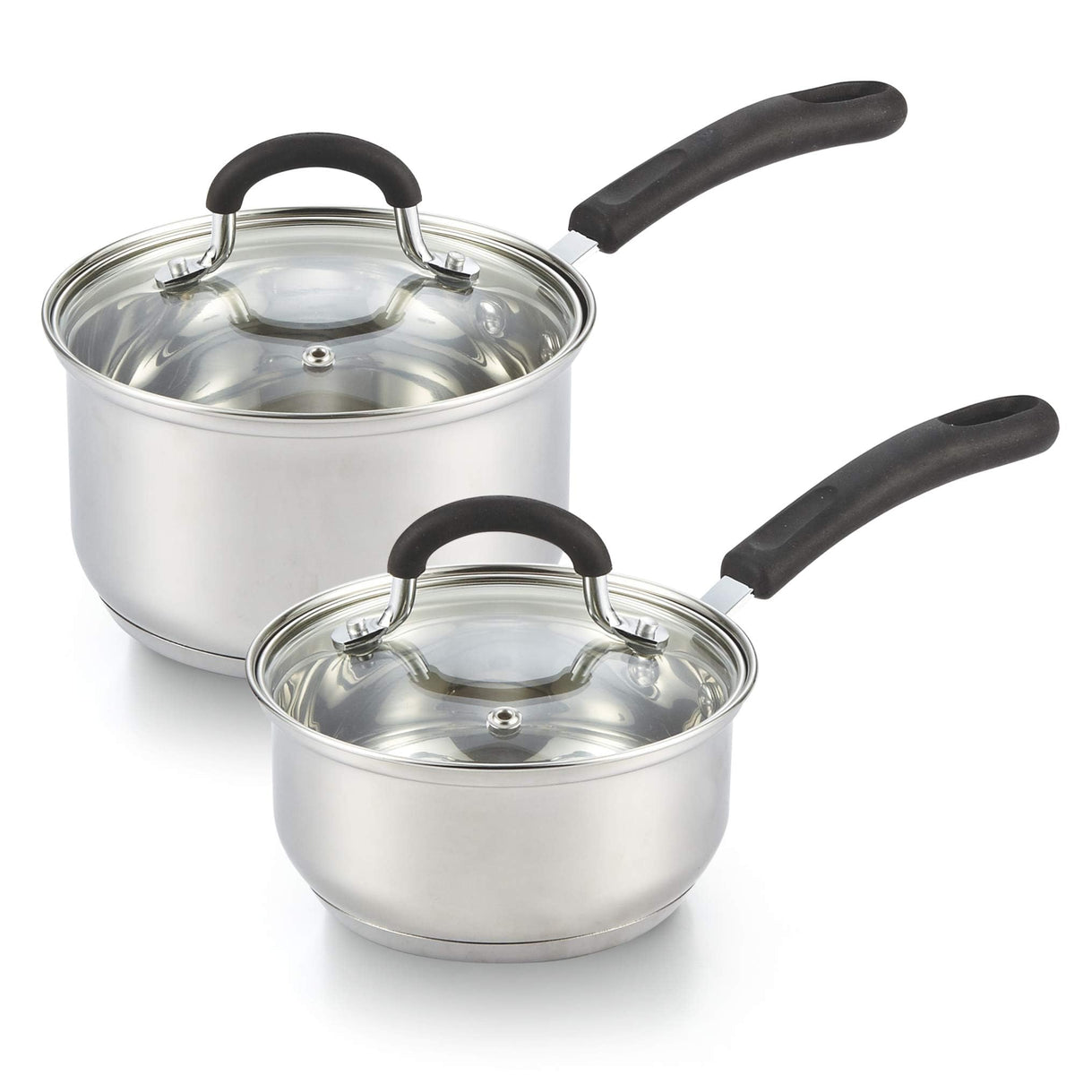 Cook N Home 1qt saucepan with lid on stove, perfect for small-batch heating.