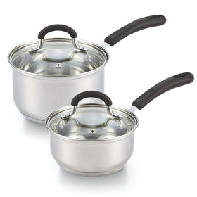 Cook N Home 1qt saucepan with lid on stove, perfect for small-batch heating.