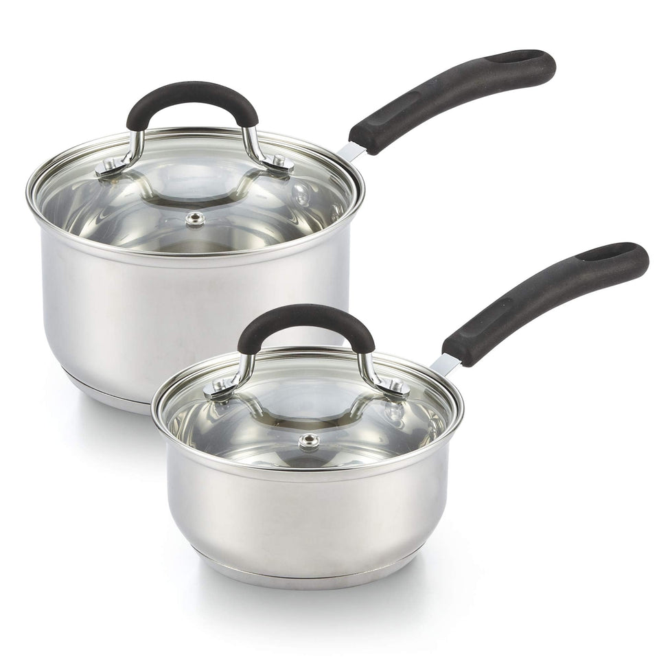 Cook N Home 1qt saucepan with lid on stove, perfect for small-batch heating.
