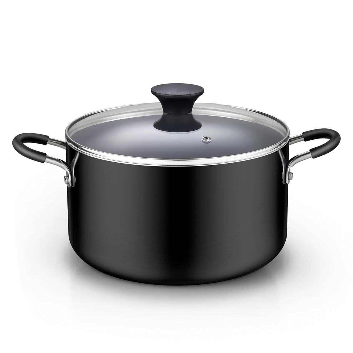 Cook N Home 6qt nonstick stockpot with lid showing even heat for simmering