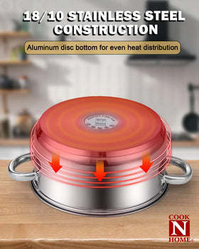 Cook N Home 8-quart stockpot with riveted handles for a secure grip.