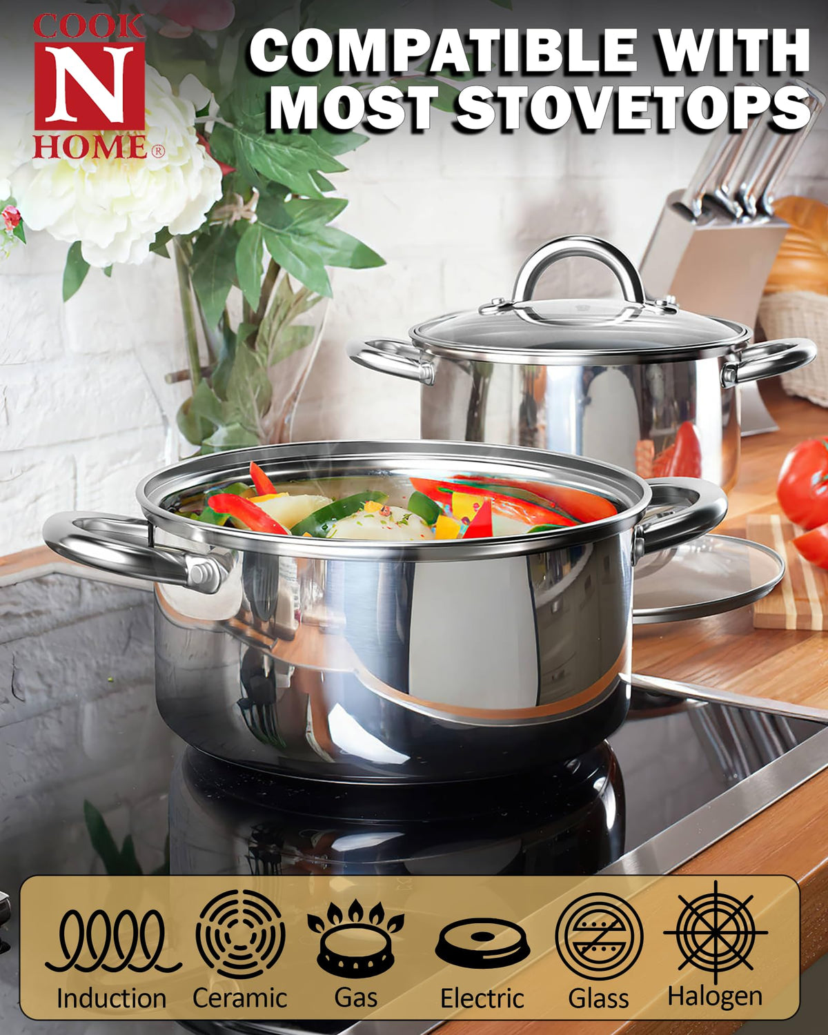 Cook N Home 8-quart stockpot in polished stainless steel showing durability.