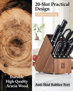 Cook N Home counter scene with acacia knife block in kitchen.
