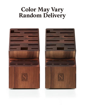 Kitchen-ready Cook N Home acacia knife block on a clean countertop.