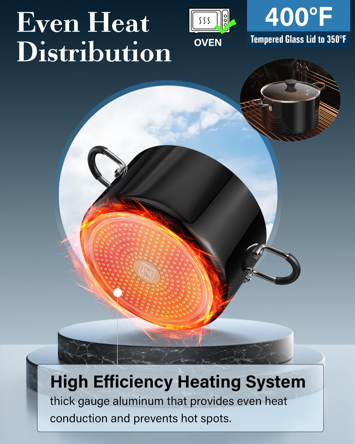 Cook N Home nonstick interior aids food release and quick cleanup