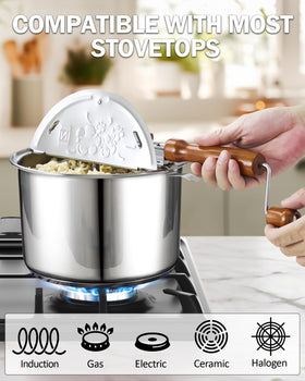 Lid with four steam ports helps popcorn become crispy and evenly cooked.