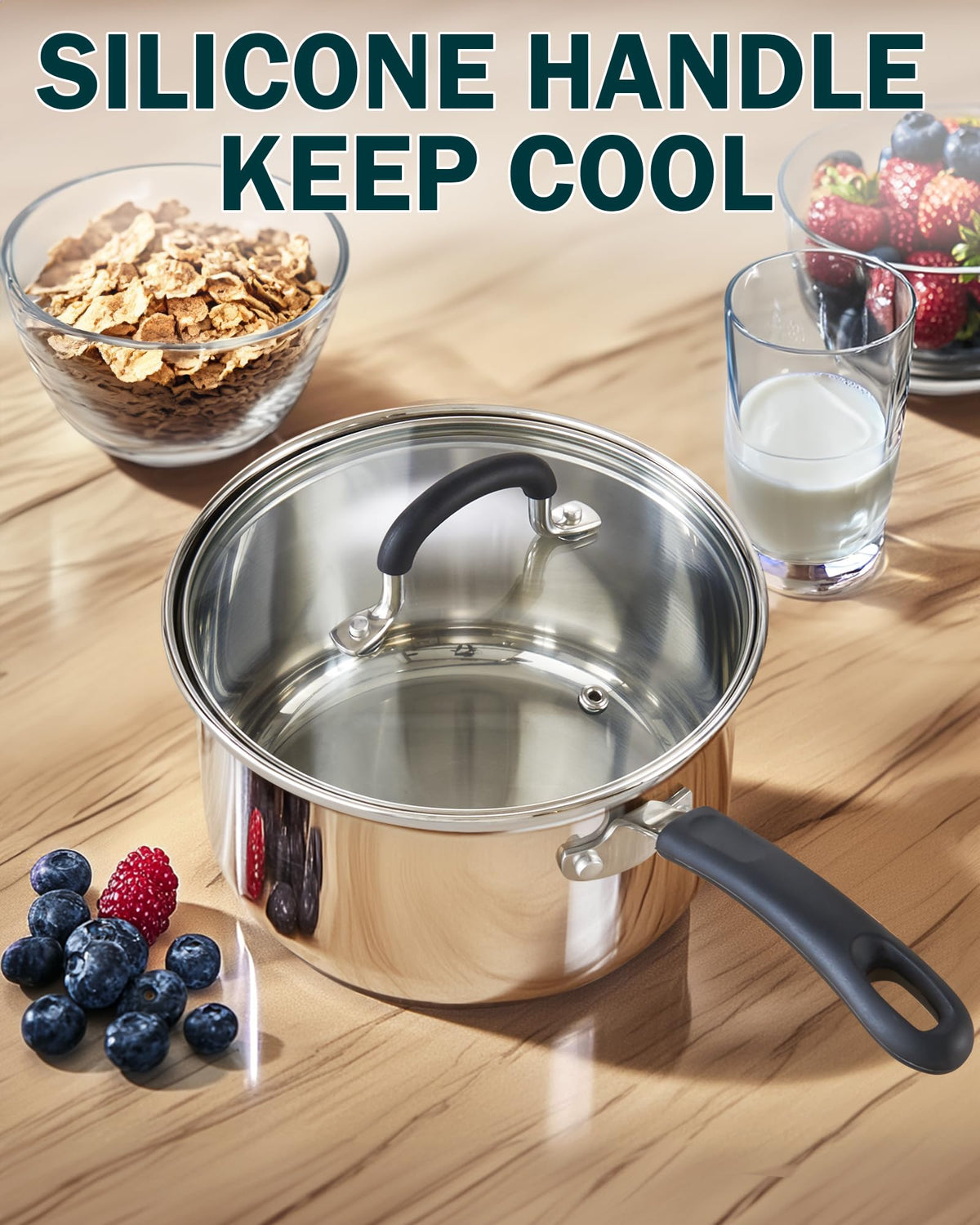 Cook N Home tempered glass lid with steam vent for easy monitoring
