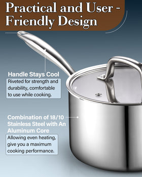 Cook N Home glass lid with steam vent prevents boil-overs.