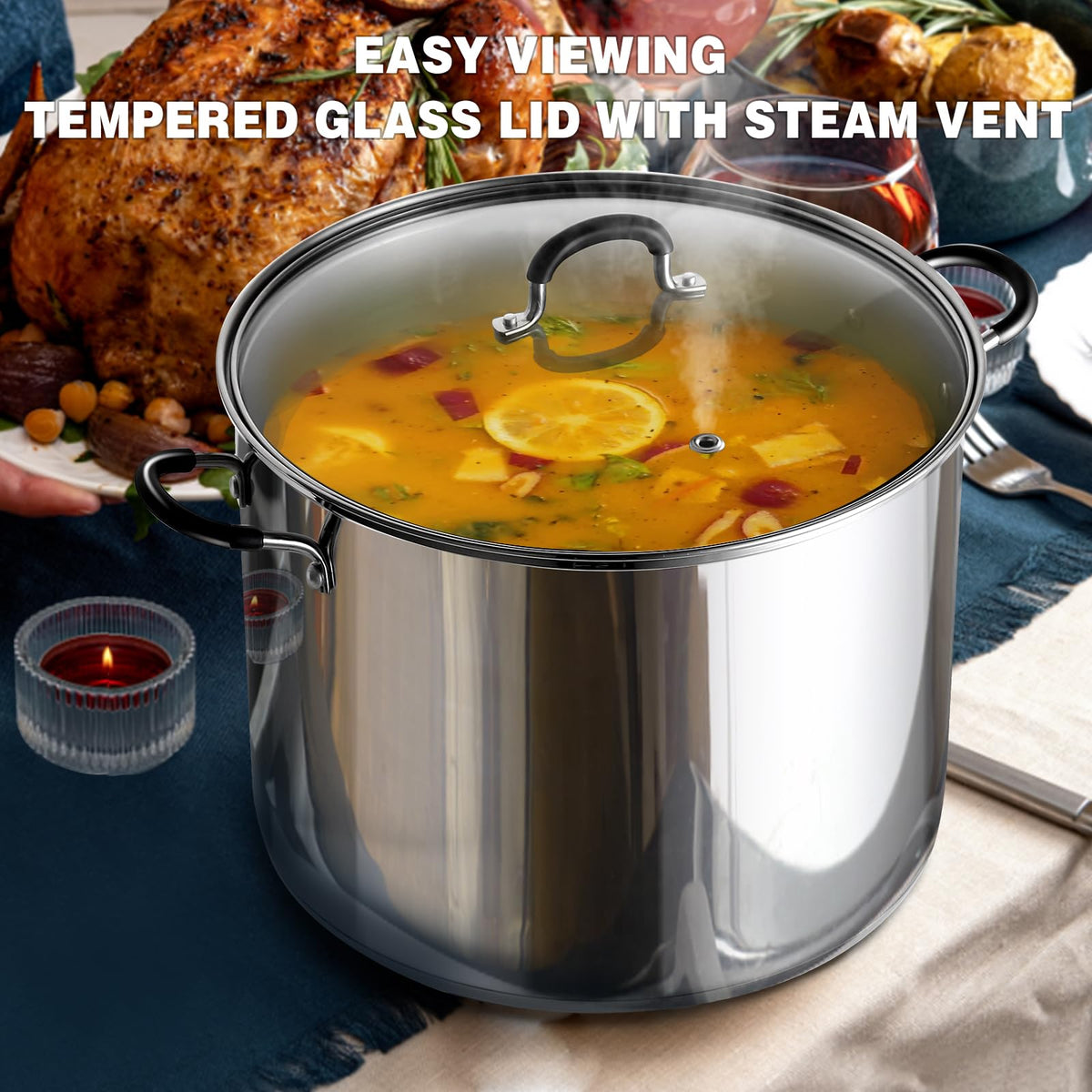Cook N Home stockpot silicone-wrapped stay-cool handle for safe, comfortable grip.