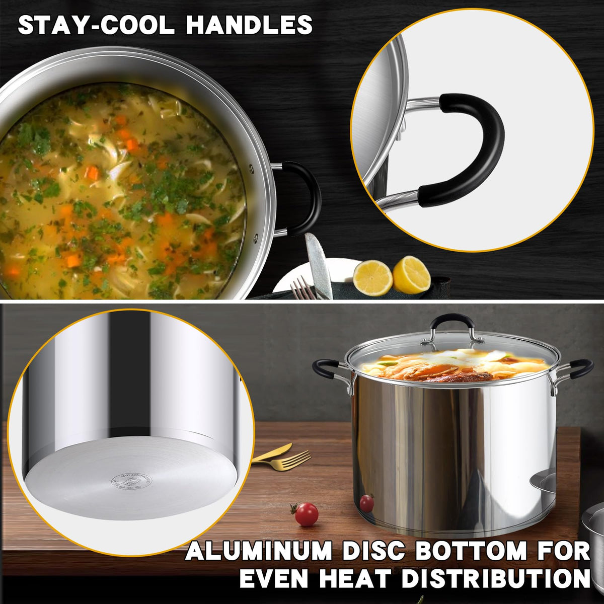 Cook N Home stockpot is dishwasher safe for easy cleaning.