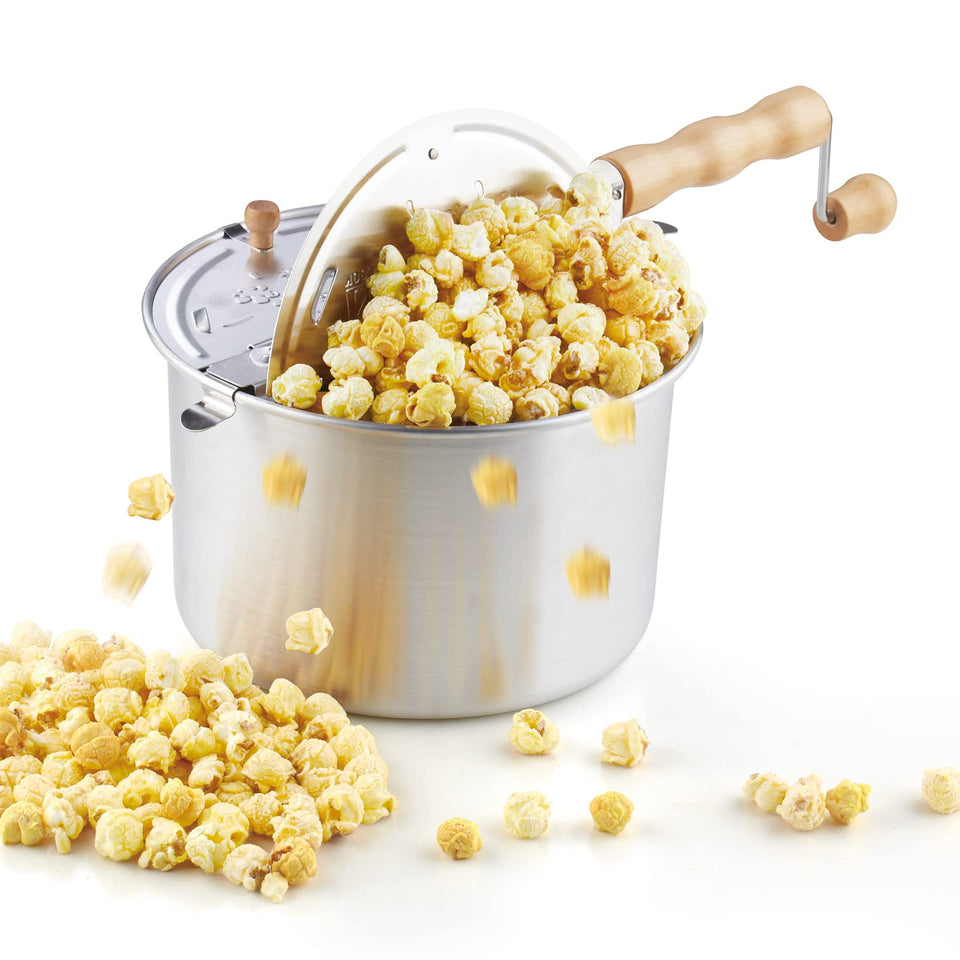 Cook N Home 6-quart popcorn popper pouring popcorn with even heat