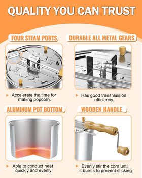 Crank handle in action on Cook N Home popcorn popper for easy stirring