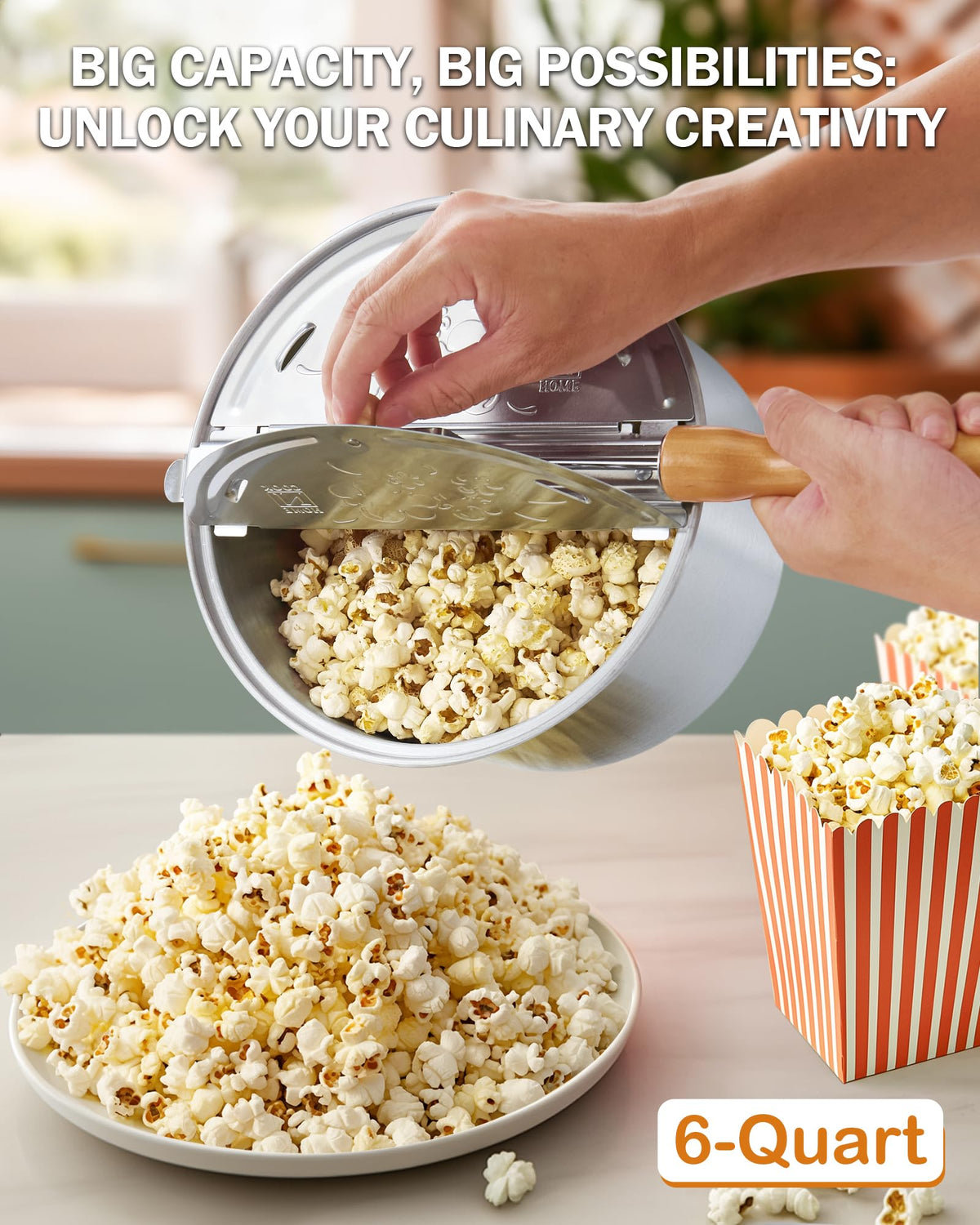 Lid with four steam vents on Cook N Home popcorn popper