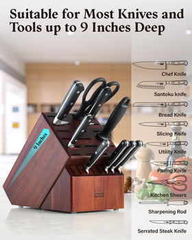 Cooks Standard Acacia knife block features a kitchen scissor slot for convenient tool storage.