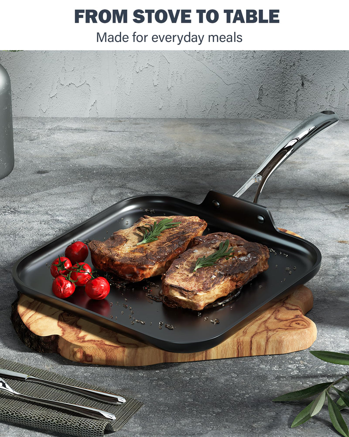 Cooks Standard nonstick coating promotes quick release and easy cleanup after meals.