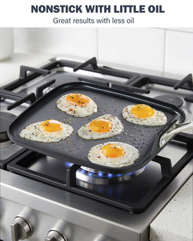 Cooks Standard oven-safe griddle up to 500°F enables finishing dishes safely.
