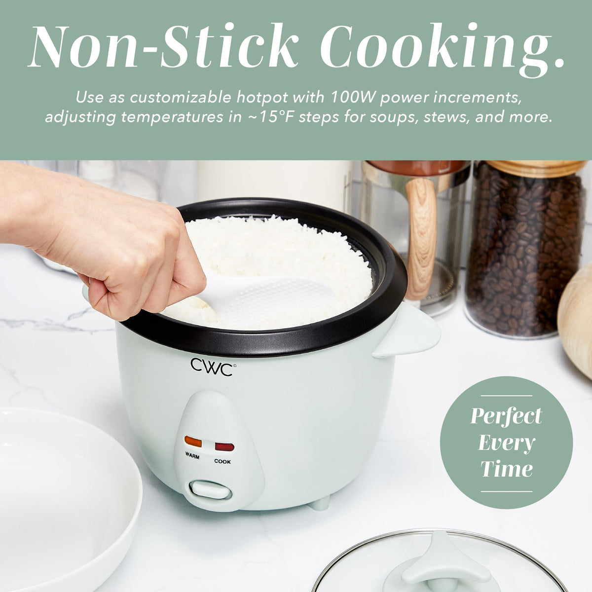 Cook With Color 0.6L capacity cooks 3 cups raw to 6 cups cooked rice.