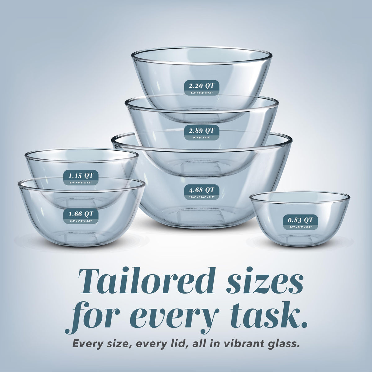 COOK WITH COLOR versatile bowls suitable for baking and reheating due to borosilicate glass.