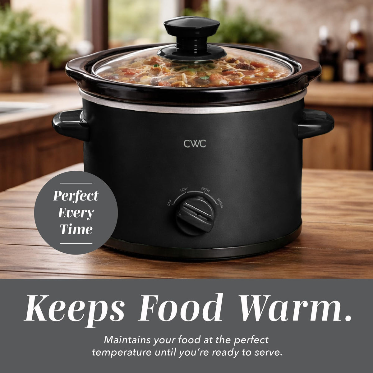 COOK WITH COLOR 2QT mini slow cooker warm setting keeps meals ready.