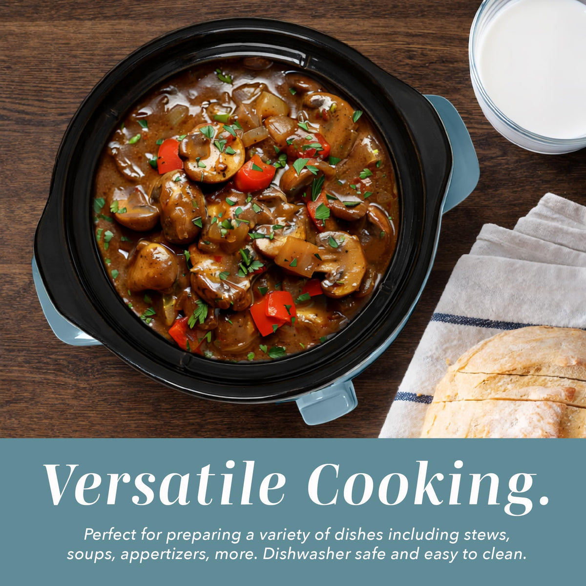 COOK WITH COLOR 2QT slate blue slow cooker ideal for dinners and snacks.