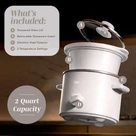 COOK WITH COLOR 2QT mini slow cooker removable stoneware pot close-up with dishwasher-safe cleanup