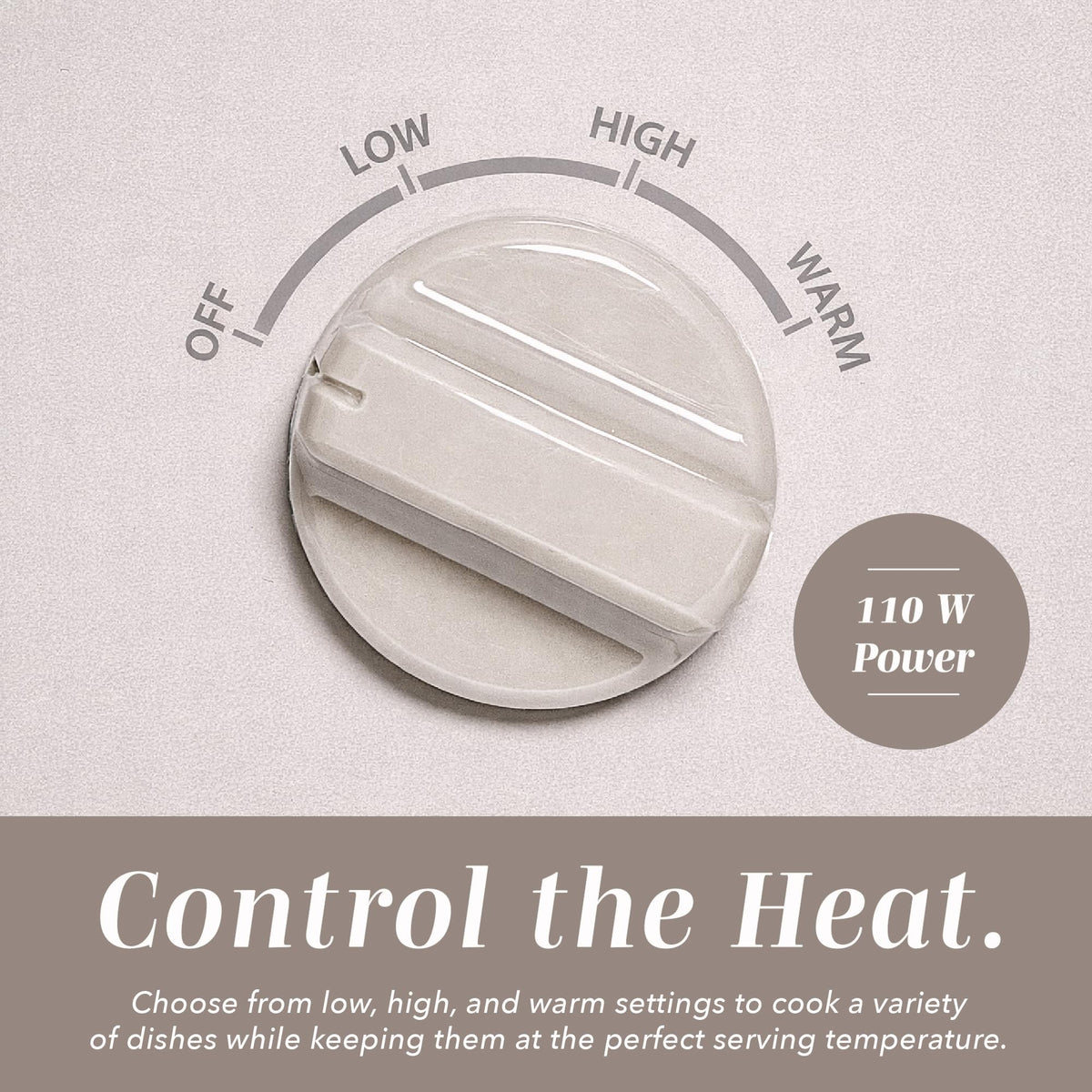 Tempered glass lid highlights view without lifting, with a cool-touch handle.