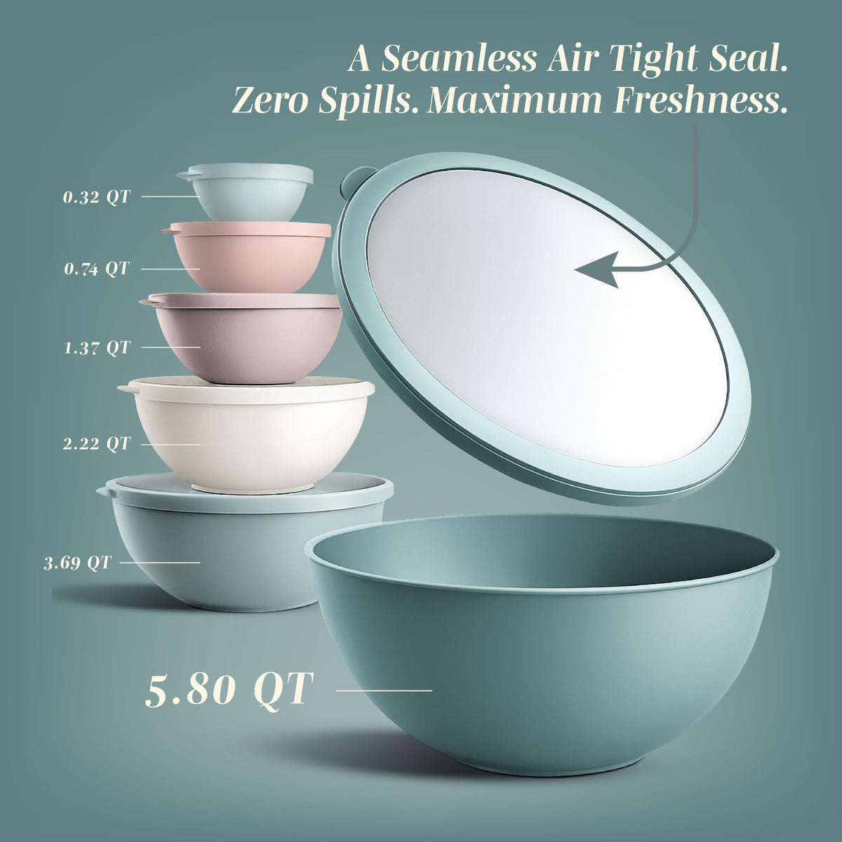 COOK WITH COLOR six bowls with lids for airtight on-the-go storage.