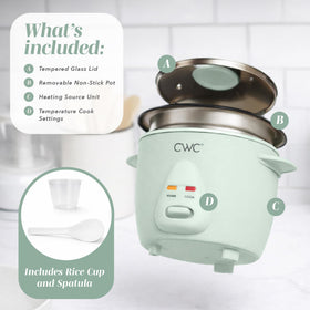 Cook With Color 6 Cup Rice Cooker with lid open highlights simple controls.