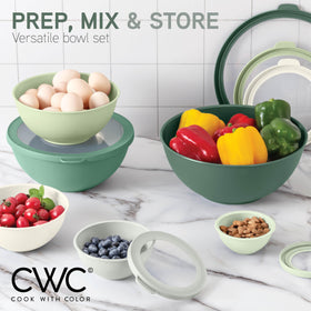Cook With Color 12-piece set with six prep bowls and lids.