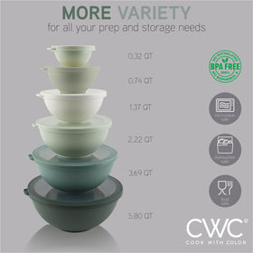 Cook With Color BPA-free polypropylene bowls for safe food prep.
