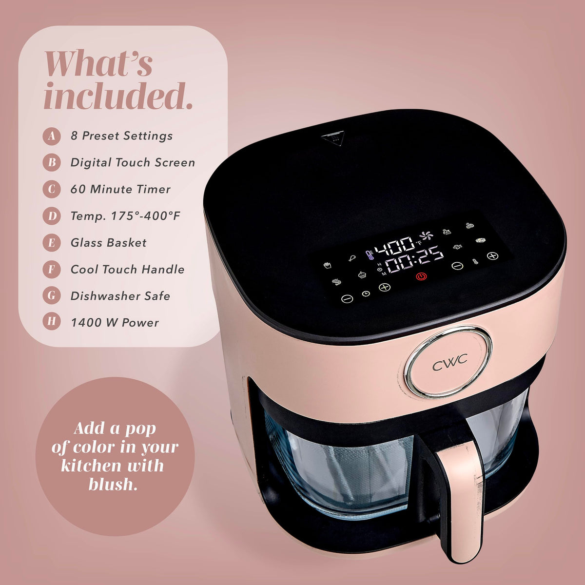 COOK WITH COLOR digital display with 8 presets for quick planning