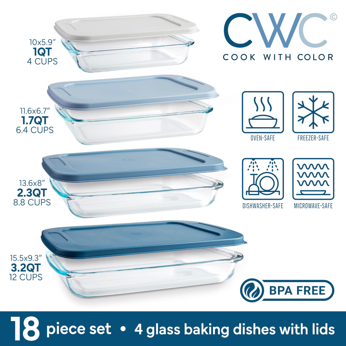 COOK WITH COLOR deep glass bakeware going from oven to table with ease.