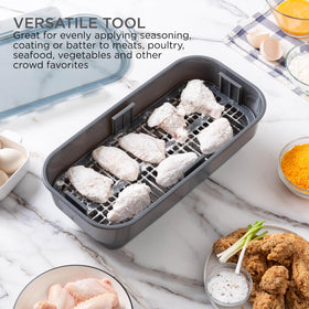 Cook With Color batter bowl shaker for frying provides even coating.