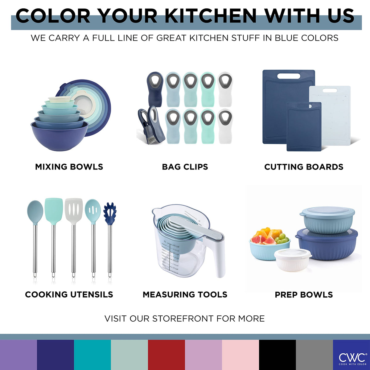 Cook With Color bowls in five capacities fit prep, mixing, serving, and storage.
