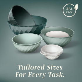 COOK WITH COLOR bowls displayed in varied capacities for versatile tasks.