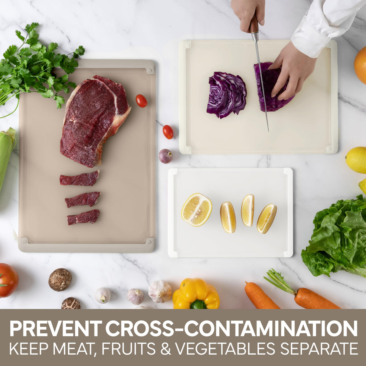 Cook with Color BPA-free cutting boards for safe food prep.