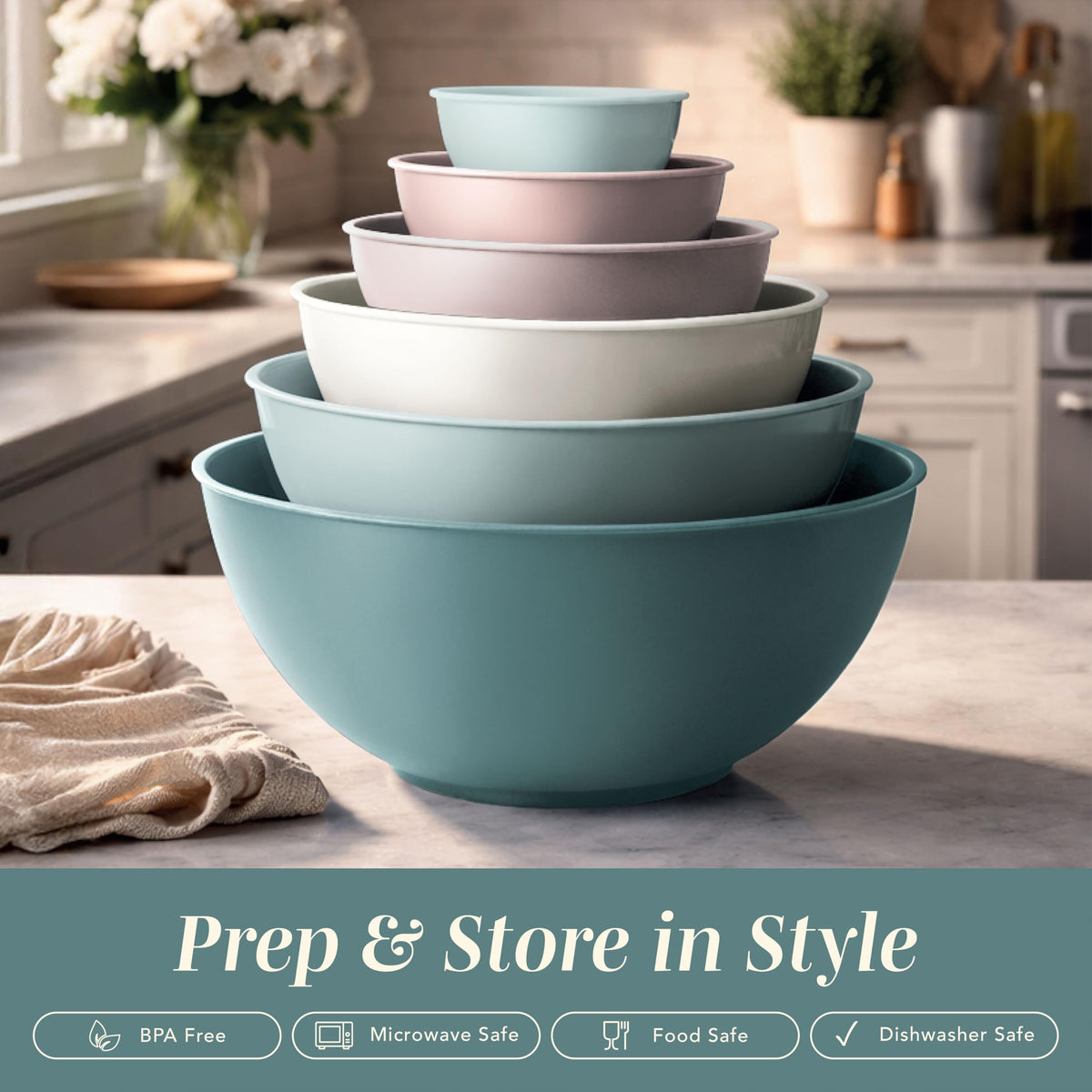 COOK WITH COLOR BPA-free plastic bowls microwave safe for reheating.