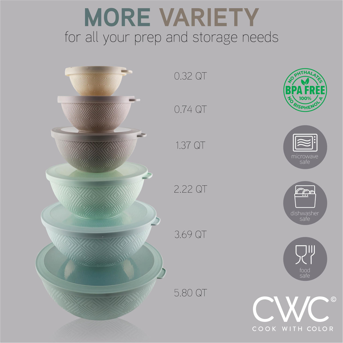 COOK WITH COLOR BPA-free polypropylene bowls for safe food prep