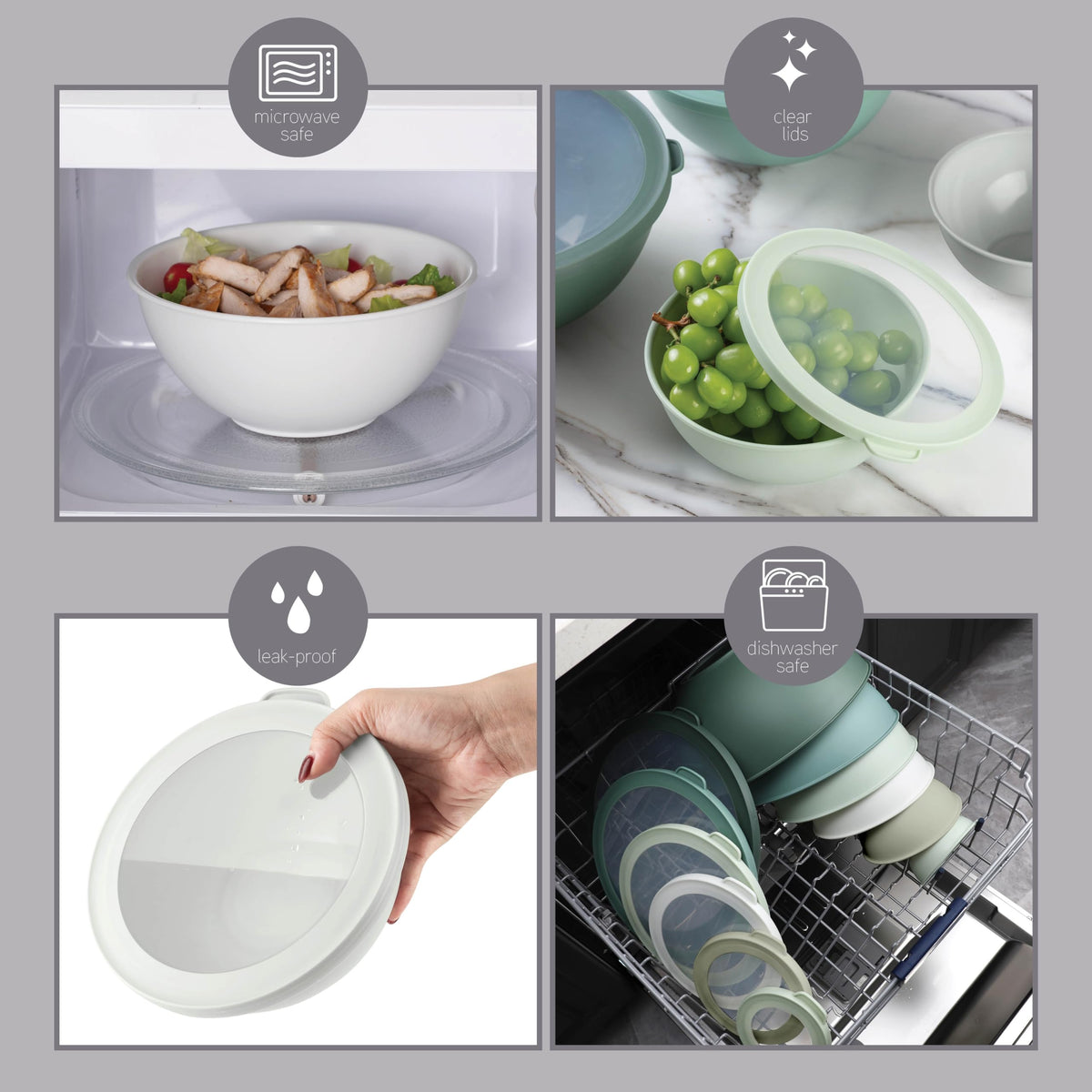 Cook With Color airtight TPR lids for secure storage of leftovers.