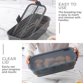 Cook With Color breading bowl with lid keeps ingredients contained.