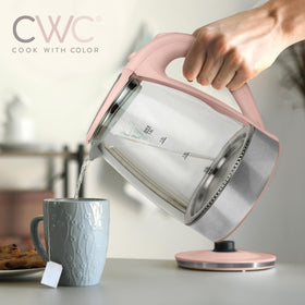 COOK WITH COLOR electric tea kettle 1.8L capacity in use for multiple cups.